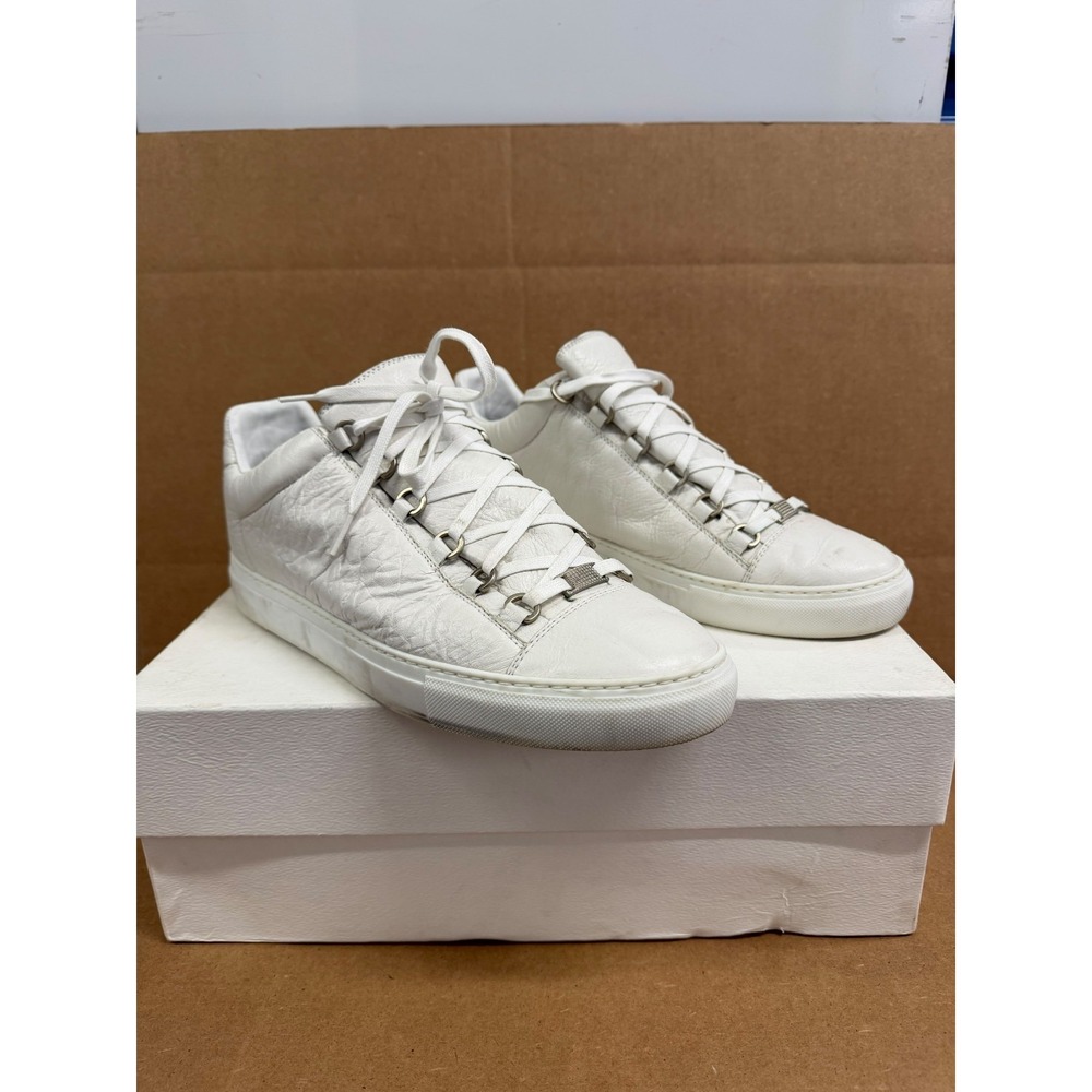 Balenciaga Arena Leather Lace Up Low-Top Casual Sneakers White Mens Size 43 EU
